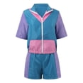thumbnail image 3 of Uobin Women Color Block Short Sleeve Tracksuit Set, Stand Collar Half Zip Windbreaker Top & Elastic Waist Shorts Summer Outfit, 3 of 6