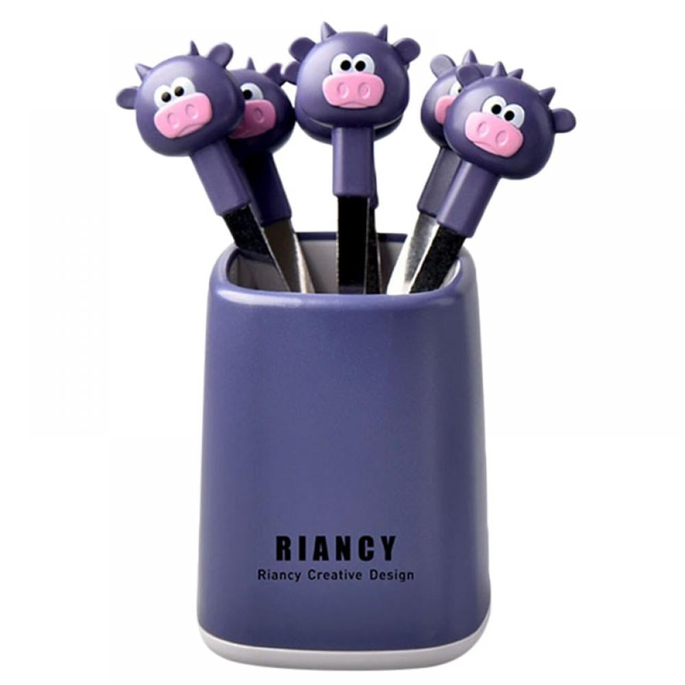 Fruit Fork, Cute Calf Set of 6 Fruit Forks with Holder Stainless Steel Food Pick Forks for Kids