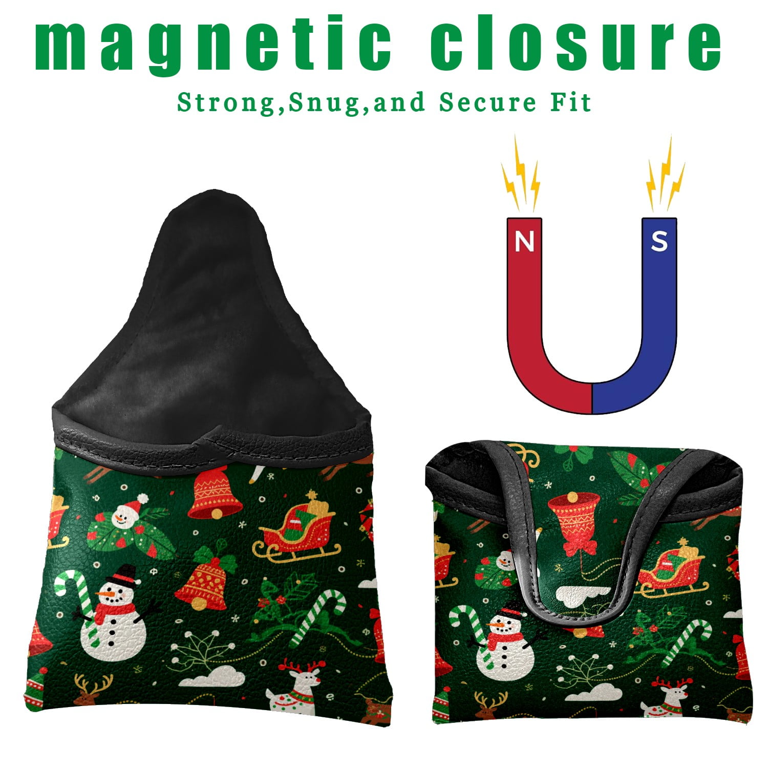 Golf Mallet Putter Cover Premium Leather Golf Putter Head Cover with Magnetic Closure, Golf Cover for Men and Women Christmas Snowman
