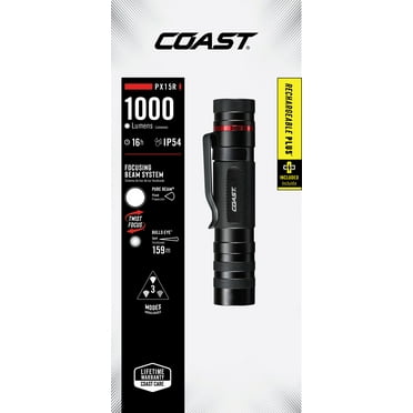 COAST PX15R Rechargeable LED Flashlight – 1000 Lumens, Dual Power, IP54 Rated, Compact Design