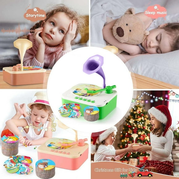 Kids Gramophone With 96 Cards Children Phonograph Story Music Player Boys Girls Toddler Toys Early Childhood Education Birthday 3 6 Years Old