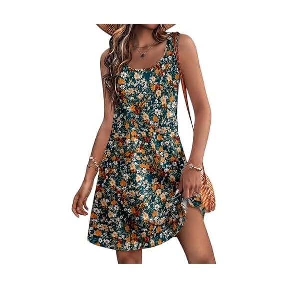 Women's Summer Dress 2025 Sleeveless Floral Boho Sundress Swimsuit Coverup Casual Loose Beach Vacation Tank Dresses