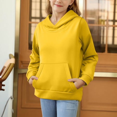SEAOPEN Girls Hoodies Kids Long Pullover Hooded Sweatshirt Long hoodies for Girls Hoodie Dress with Pockets Yellow 3-4 Years