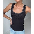 thumbnail image 5 of CHICME Tank Tops For Women Rhinestone Solid Color Sleeveless Ribbed Fitted Camisole Summer Top Going Out Vest Black-S, 5 of 9
