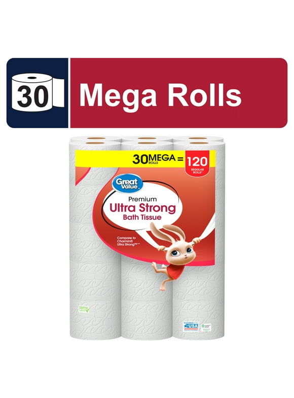 Great Value Ultra Strong Toilet Paper, 30 Mega Rolls
