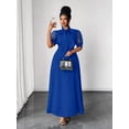 thumbnail image 5 of Royal Blue A-Line Maxi Dress With Sheer Puff Sleeves And Bow Neck For Spring Summer Autumn, 5 of 7