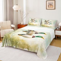 Manfei Country Mallard Bed Sheets,Rustic Farmhouse Cabin King Sheets,Flying Animal Sheet Set For Adults,Microfiber Bedroom Decor,4 Pieces