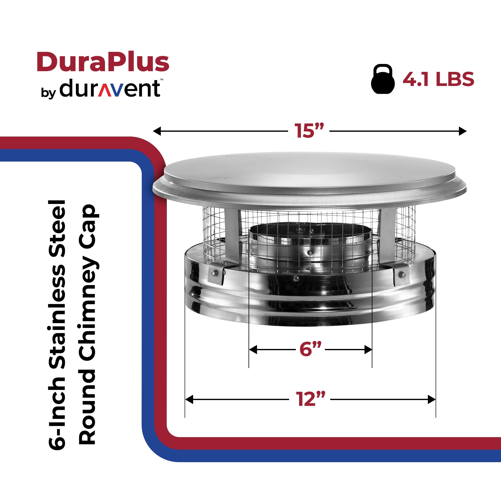 DuraVent DuraPlus 6-Inch Round Chimney Cap, Triple Wall Flue