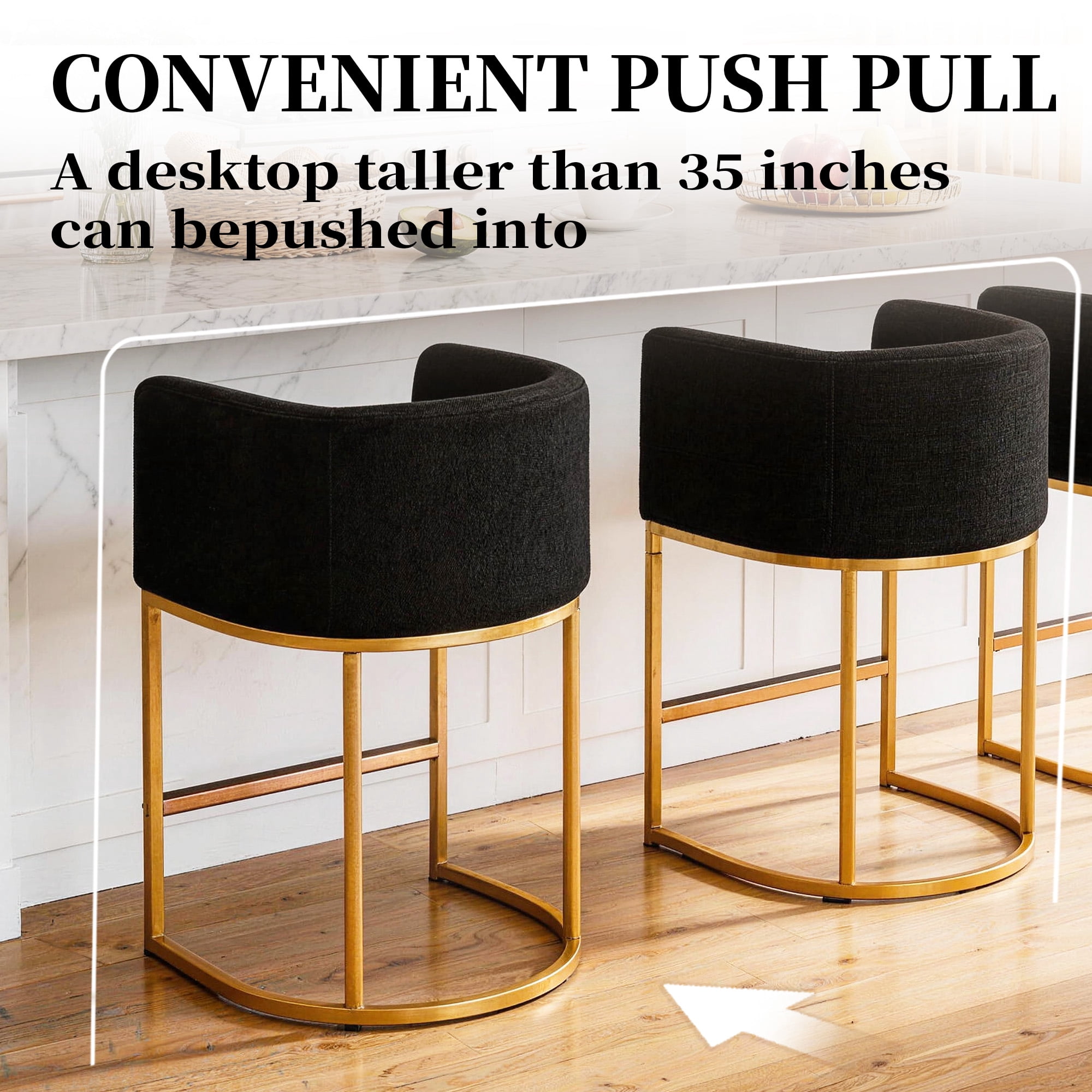 CRERIYO 26" Counter Height Bar Stool Set of 1, Fabric Upholstered Modern Barrel Bar Chair with Metal Frame, Black