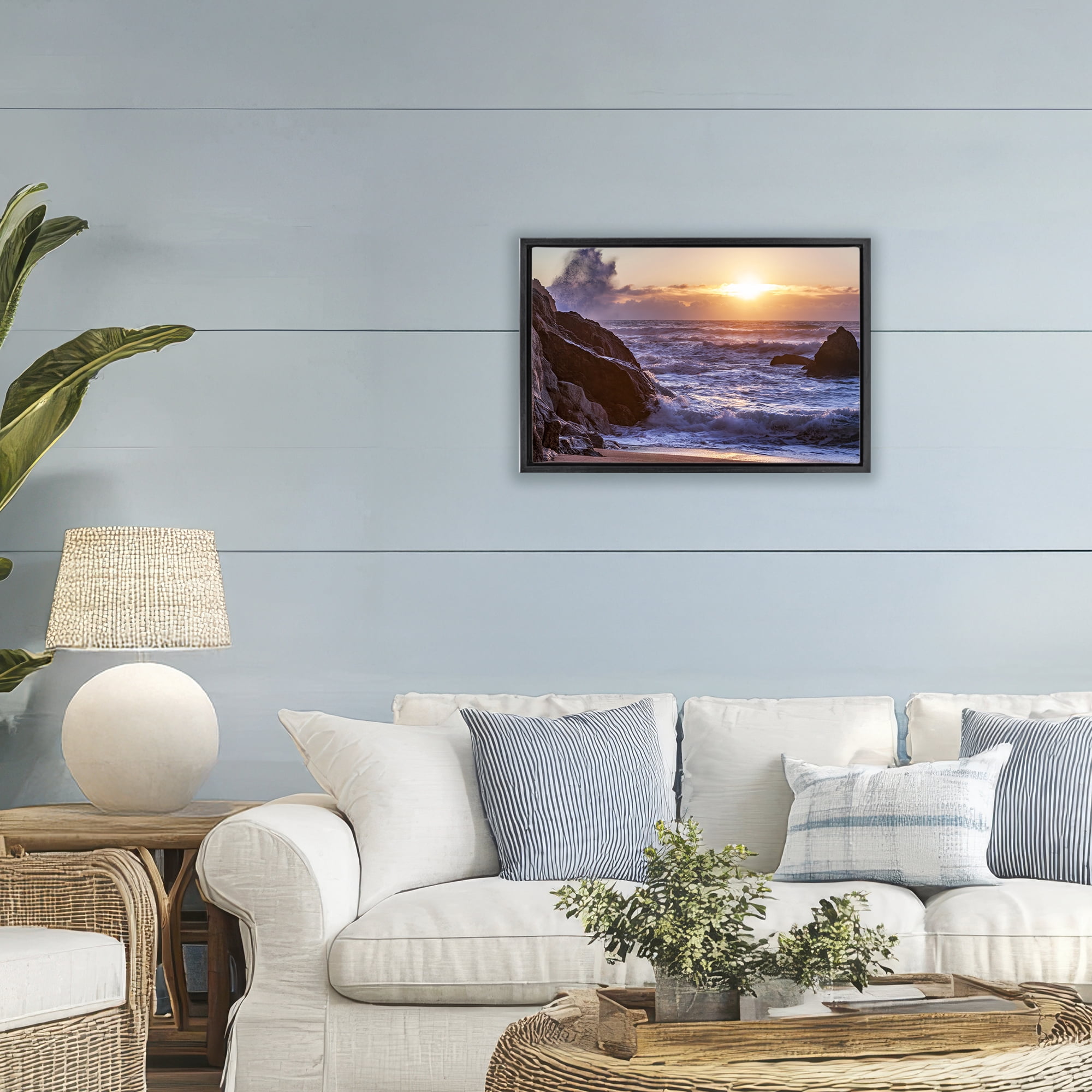 Stupell Industries Siren Song Rocky Shore Black Framed Floater Canvas Wall Art, design by Shelley Carlisle