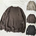 thumbnail image 6 of Joernso Men Sweater Solid Color Ripped O Neck Oversized Couple Sweater for Daily Wear, 6 of 8