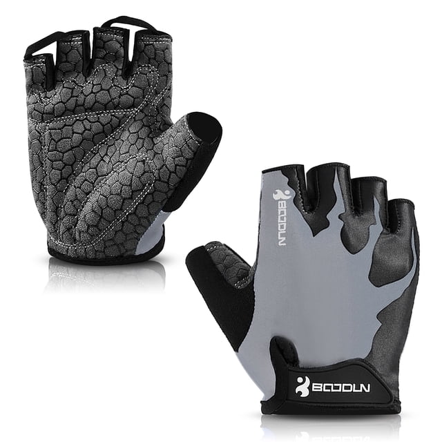 BOODUN Gants d'Entraînement Respirants en Silicone Demi-Doigt pour Cyclisme, Musculation et Sports de Plein Air - Rembourrage Durable, Attache Réglable, Essuie-Tétons - Gris TG (Modèle 2181082)