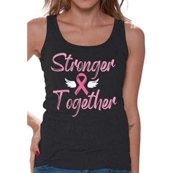 Awkward Styles Breast Cancer T-Shirt Stronger Together Ribbon Tank Tops for Women