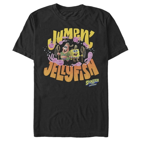 Men's SpongeBob SquarePants Sponge on the Run Jumping Jellyfish  Graphic Tee Black X Large