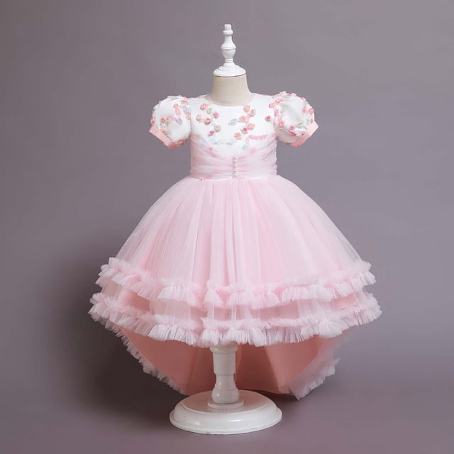 EGNMCR Robe Sans Manches Col Rond Robes pour Enfants Robe de Princesse Sans Manches Robe en Maille Fleur Robe de Fille