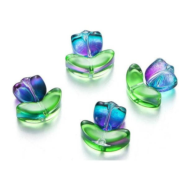 San kunkka 10-20 conjuntos/bolsa Material de vidrio transparente cuentas de tulipán con hojas cuentas de flores para DIY joyería fabricación collar pulsera regalo de cumpleaños