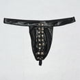 thumbnail image 4 of EOYWHK Men's Black Studded PU Thong Underwear - Sexy T-Back G-String Briefs with Metallic Accents, Comfortable Stretch Waistband, 4 of 9