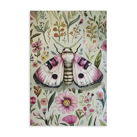 Stupell Industries Moth over Floral Herbs Floral Painting Wrapped Canvas Canvas Art Print Wall Art, 16 x 24