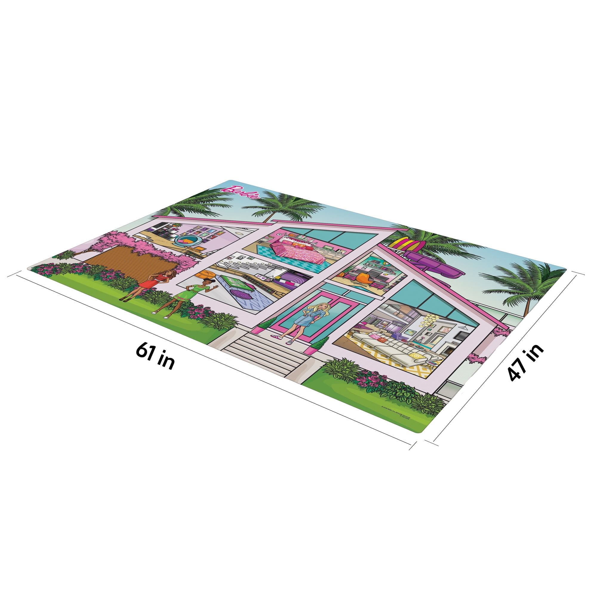 Imaginmat: Jumbo - Barbie Dream House - Floor Playmat & 2 Dog Friends, 47 x 61", 2 Animal Figures, Durable EVA Foam Mat, Portable, Licensed, Kids 3+