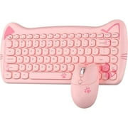 Ajazz Wireless Keyboard and Mouse,2.4GHz Wireless Retro Cute Cat Keyboard with 84 Key Mouse and Keyboard Combo,Cat Mouse with 3 Adjustable DPI for Mac PC Desktop Laptop(Pink)