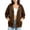 Brown, variant on Womens Jackets Cropped Sleeve Zipper Drawstring 3/4 Sleeve Elastic Cuff Jacket