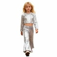 thumbnail image 2 of LYHaoo Girls Glitter Sequin Party Performance Outfit Two Piece With Round Sequins And Flared Pants For And Stage Shows Girls Outfit Sets Sizes 140(Silver), 2 of 6