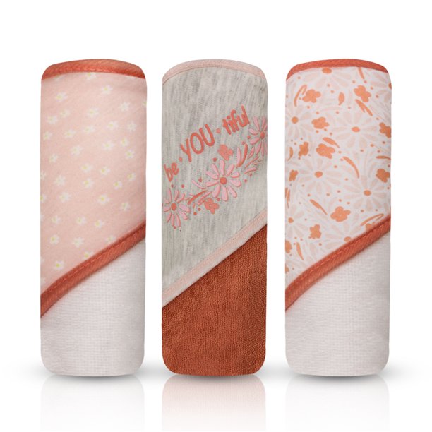 Modern Baby Hooded Baby Towels 3 Pack Set of Infant Girl Baby Bath