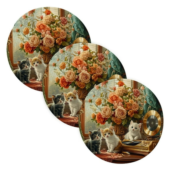 BZSMCE Mats for Pots,Pans Place Kittens Flowers and Vintag Simple Style Pattern Pot Mats