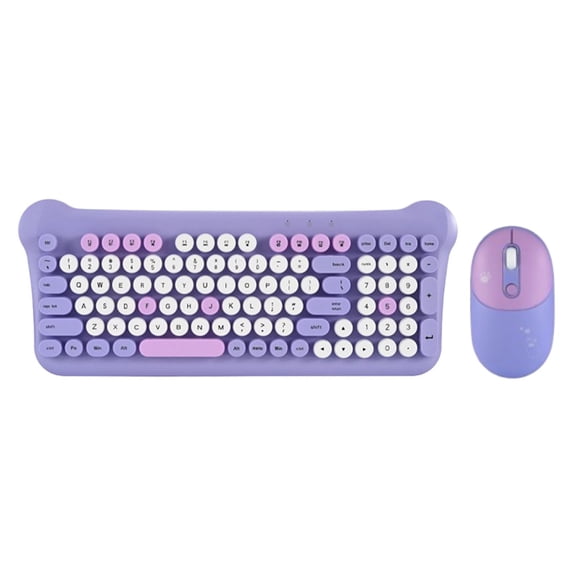 Wireless Keyboard and Mouse Combo, Retro Round Keycap Colorful Quiet 2.4GHz Set for Desktop PC Laptop, Smart Power Saving