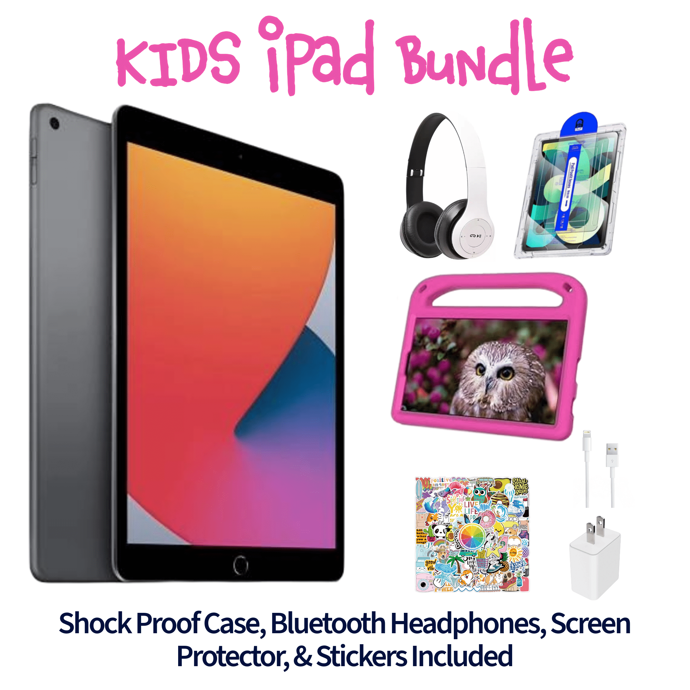 Restored Apple iPad 7 Kid's Bundle - 10.2" 32GB Space Gray (Wi-Fi) - Shock Proof Case, Headphones, Screen Protector, Stickers, and Charger Included