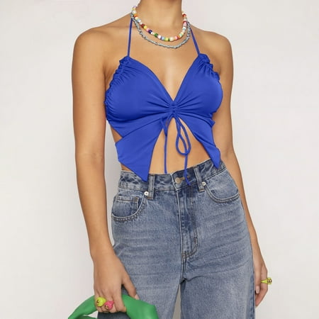 

Cathalem 5 Way Bra Women s Halter Sleeveless Unique Slim Fit Tank Crop Top 3xl Tops Women Vest Blue Medium