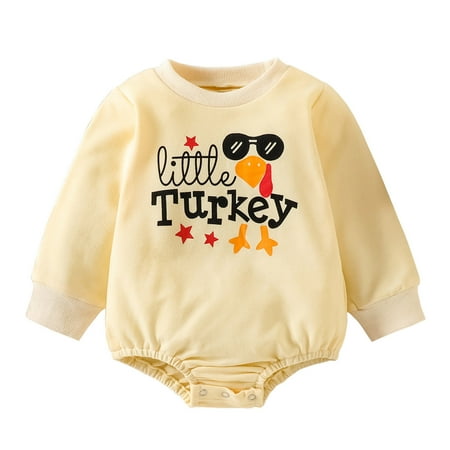 

Rovga Baby Girl Bodysuits Thanksgiving Day Long Sleeve Letter Cartoon Prints Romper Sweatshirt Bodysuits
