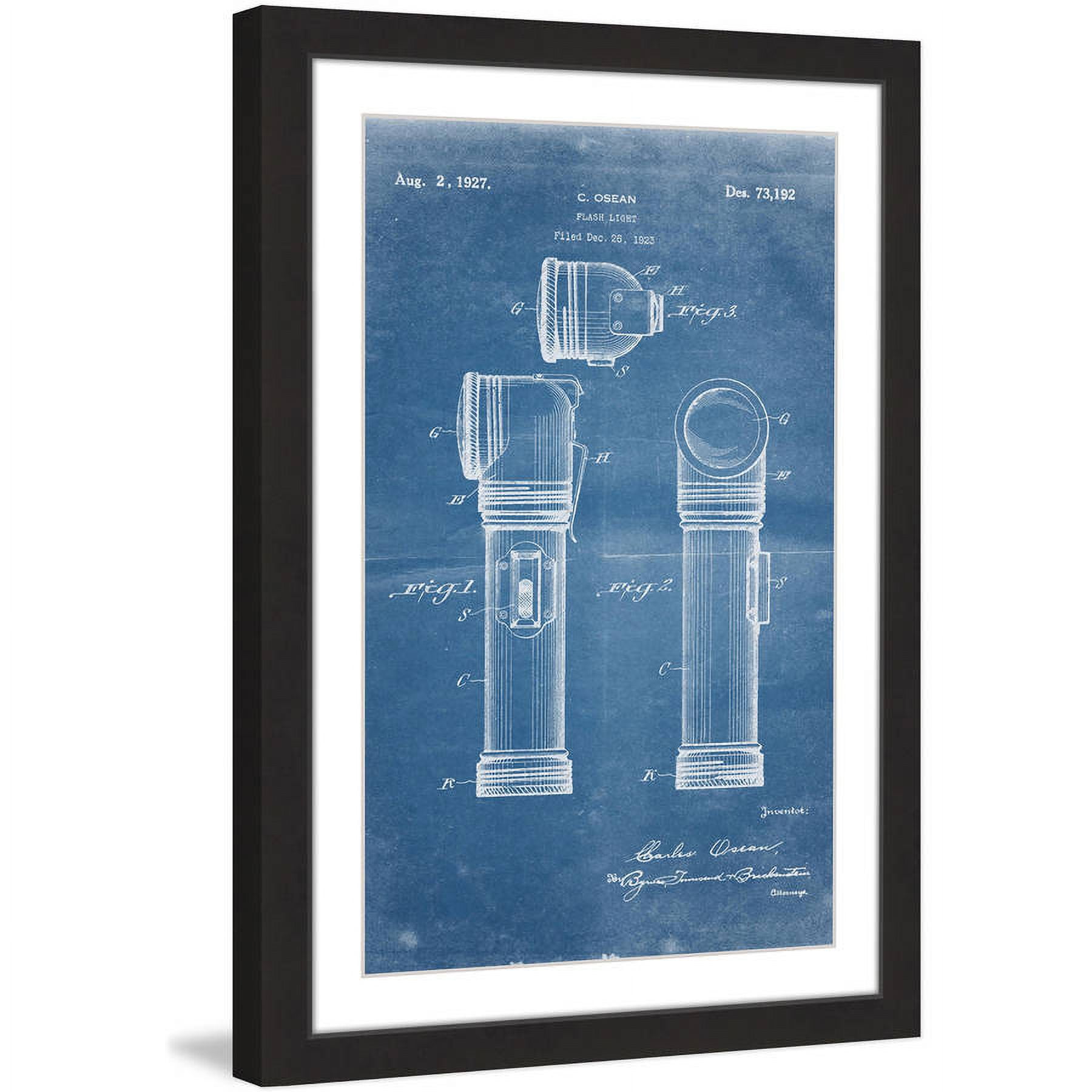 "Flashlight 1923 Blueprint" Framed Painting Art Print, 12" x 1.5"