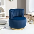 thumbnail image 2 of PAPROOS Swivel Accent Chair, Armchair with Velvet Fabric, Barrel Chair with Metal Ring for Living Room, Bedroom, Navy, 2 of 10