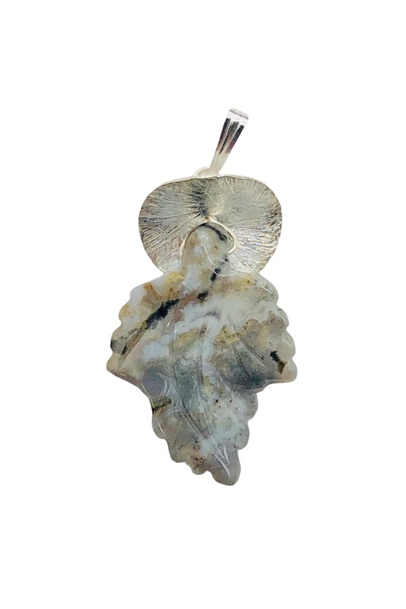 Jasper Sterling Silver Leaf | 2 1/2" Long | Gray/Black | 1 Pendant