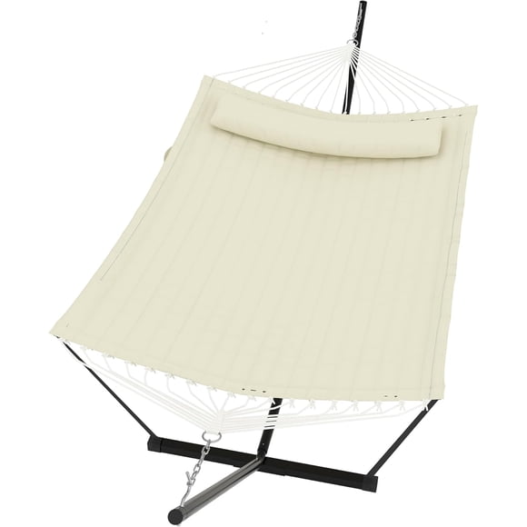 YUSAZENS Iron T-Shaped Stand Hammock with Arc Tube Cover Cloth, Sturdy Comfortable Outdoor Hammock Beige