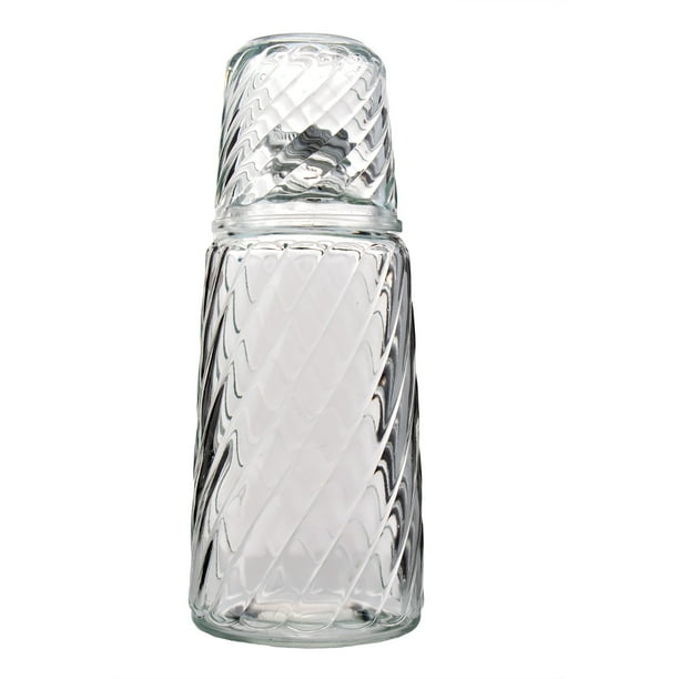 Botella de Vidrio con Vaso 1.1L Diseño Ondulado