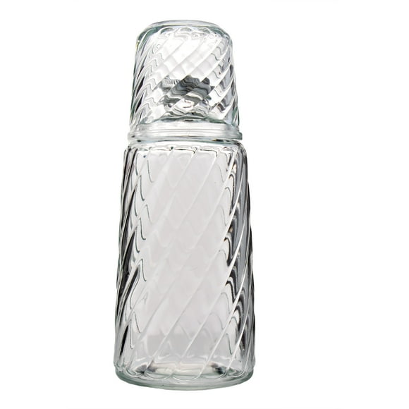Botella de Vidrio con Vaso 1.1L Diseño Ondulado