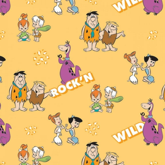 Camelot Fabrics The Flintstones 2 Gangs A Rock'n Yellow 100% Cotton Fabric sold by the yard