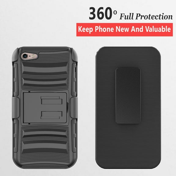 iPhone 5 Phone Case, Dual Layers [Combo Holster] And Built-In Kickstand Bundled with Hybird Shockproof-Black
