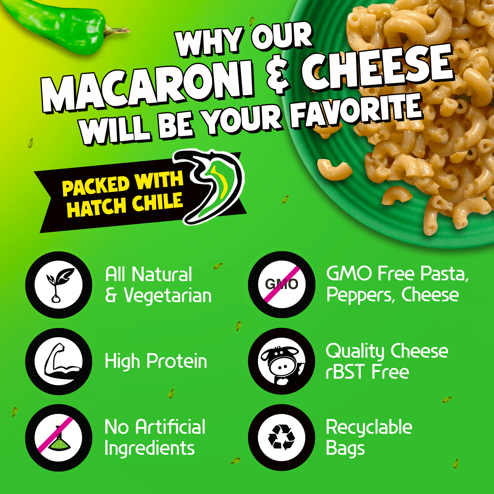 FishSki Provisions Macaroni and Cheese with Hatch Green Chile, Garlic Cheddar Cheese, 6 Pack