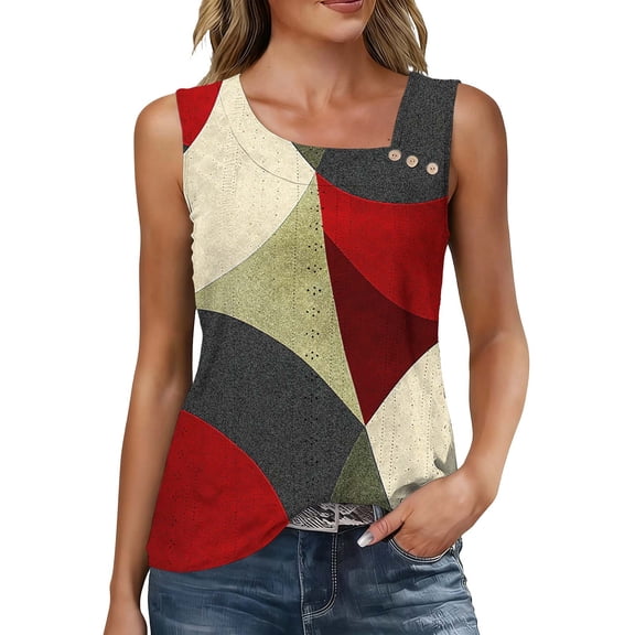 YUGYXL Summer Tank Tops for Women Loose Fit Pleated Square Neck Sleeveless Tops Curved Hem Flowy F Multicolor Top XXL