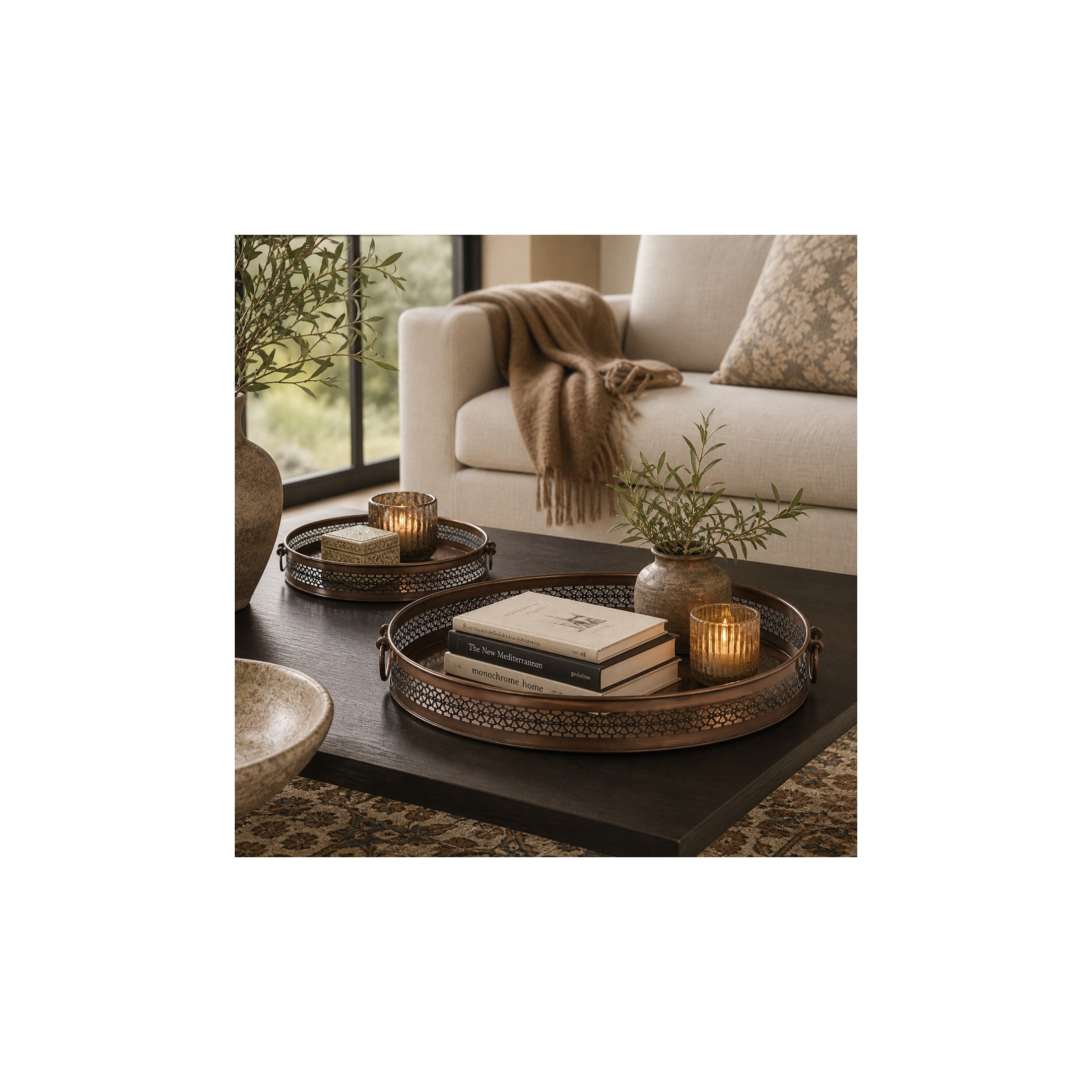 DecMode 17", 14"W Brown Metal Floral Tray, 2-Pieces