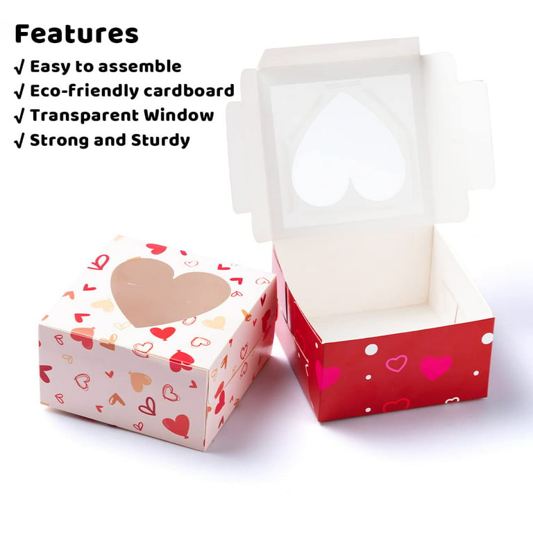 Gift Boutique 24 Pack Bakery Boxes with Window, Valentines Day Boxes,  Valentines Treat Boxes with Window, Cupcake and Cookie Boxes for Packaging