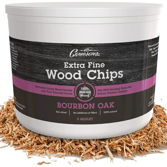 Camerons Smoking Chips – (Bourbon Soaked Oak) Kiln Dried, 5 Quart 100% Natural Extra Fine Wood Smoker Sawdust Shavings – 5 Quart Barbecue Chips (4.73176 L)