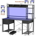 thumbnail image 3 of iSunirm Desk with LED Light and Power Outlet, 47.2'' Gaming Desk with Hutch, Reversible Computer Desk with Drawers, and Storage Bookshelf, Large Workstation Desk, for Home & Office, Black, 3 of 9