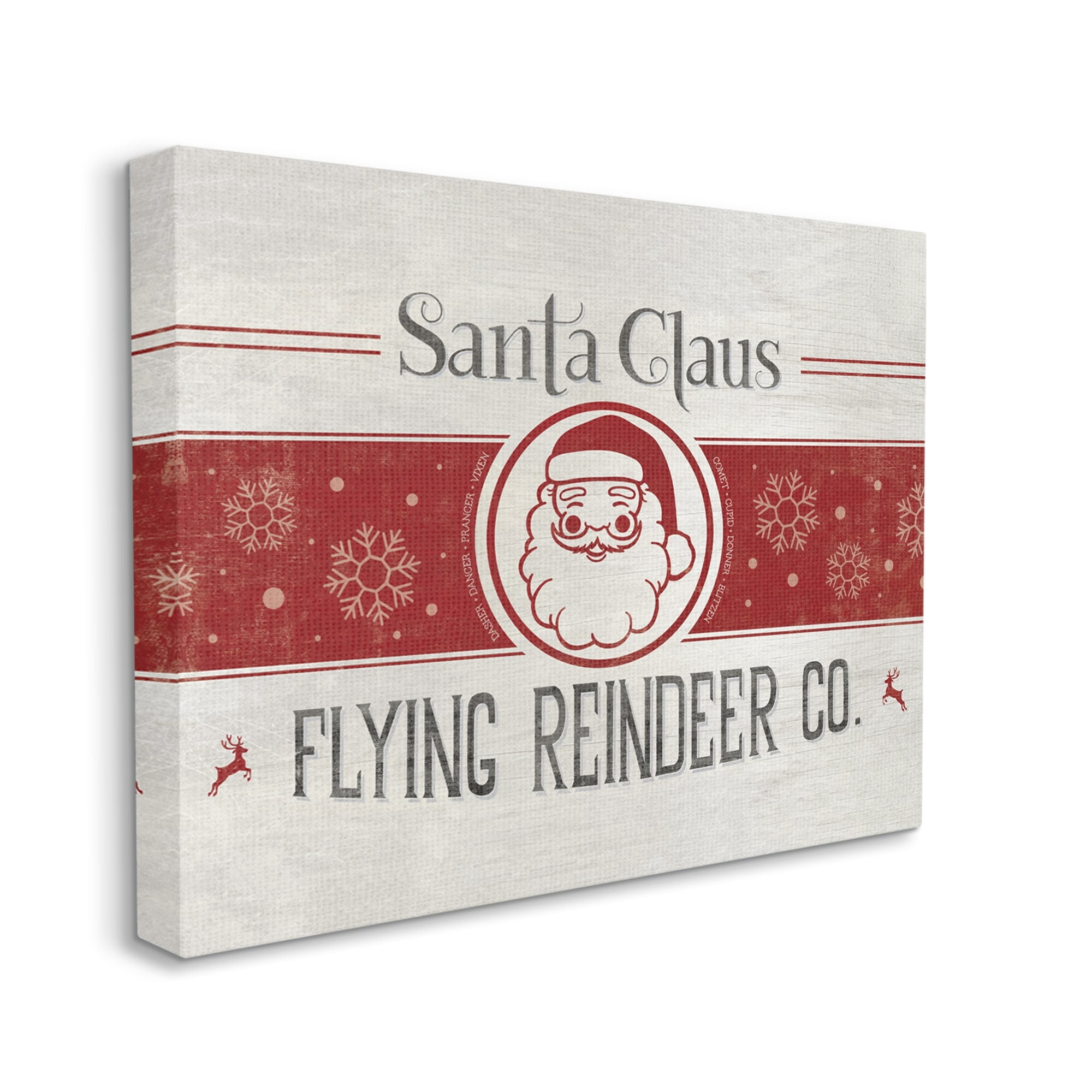 Playful Santa Claus Sign Red Striped Snowflake Design Holiday Graphic Art Gallery-Wrapped Canvas Print Wall Art