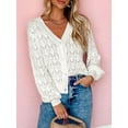 thumbnail image 2 of Arvbitana Women Knit Cardigan Long Sleeve V-neck Sweater Button Closure Hollowed Outwear Fall Casual Cropped Tops, 2 of 8