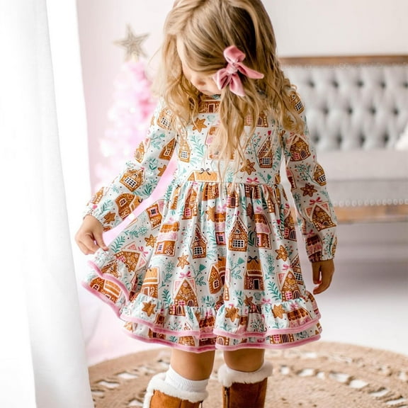 Wangmeiwg Girls' Dresses Girls Christmas Dress Fall Winter Girls Long Sleeve Christmas Dress Holiday Dress Girls Christmas Outfits for Toddler Girls 4-5 Years Pink