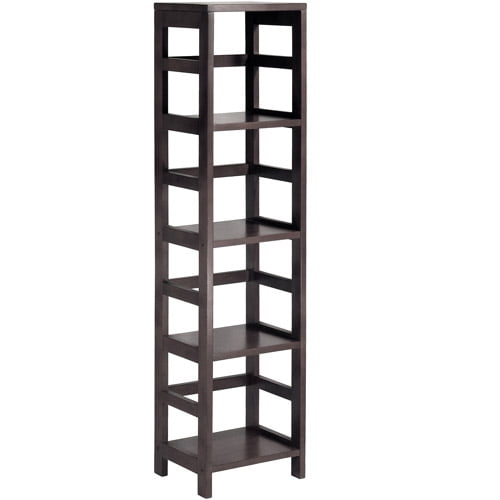 Leo Storage Open Shelf, 5-Tier, 4-Section, Tall, Espresso